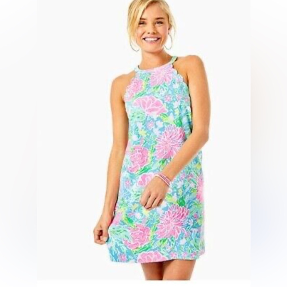 Lilly Pulitzer Pink & Blue Floral Halter Shift Dress